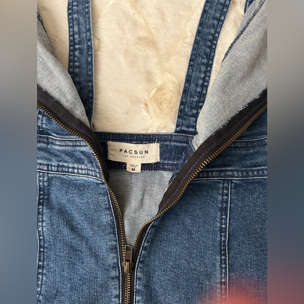 Denim Zip-Front Pinafore Dress - Blue - Picture 4 of 5